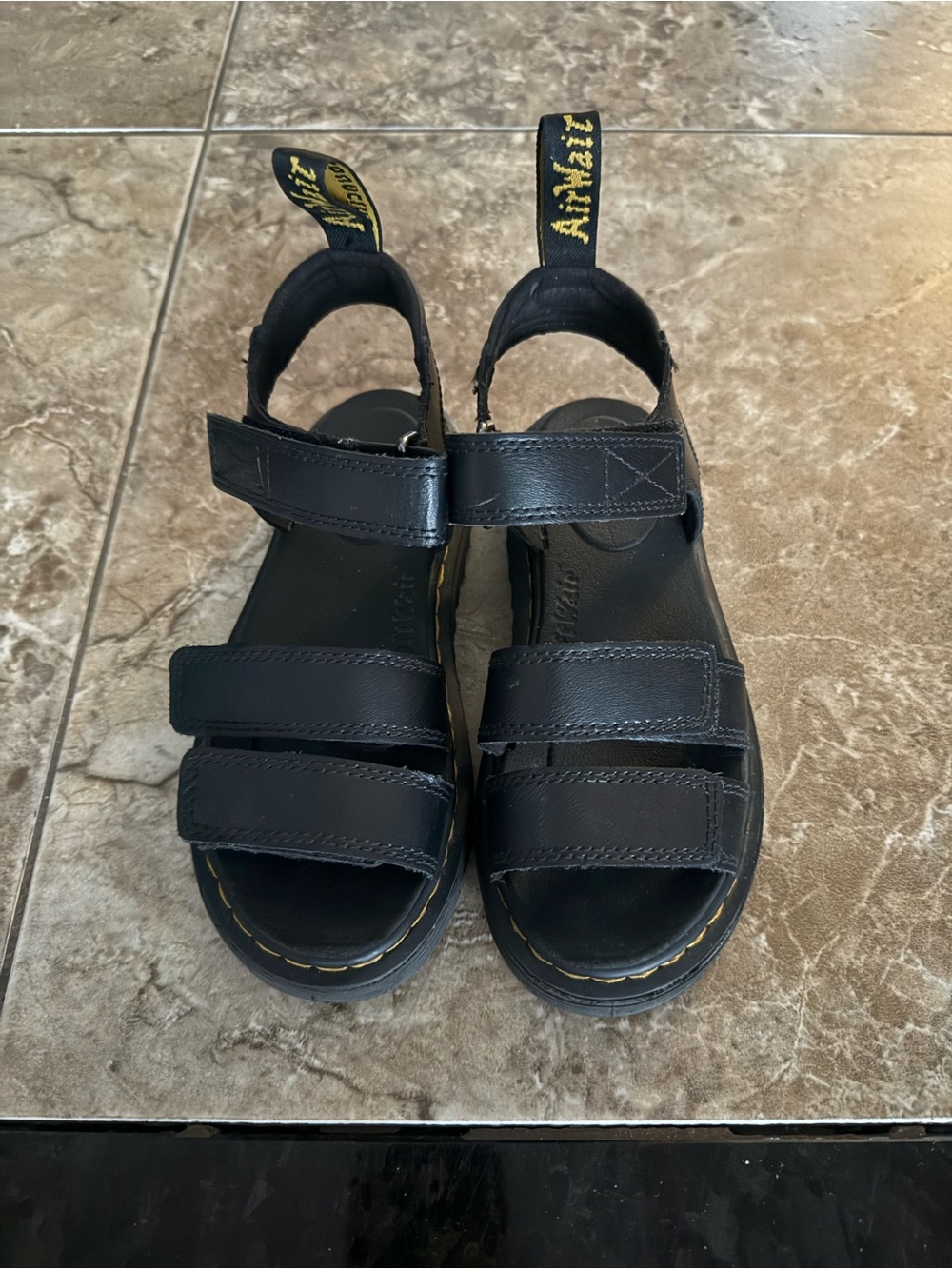 Dr. Martens Black Leather Triple-Strap Kids Sandals